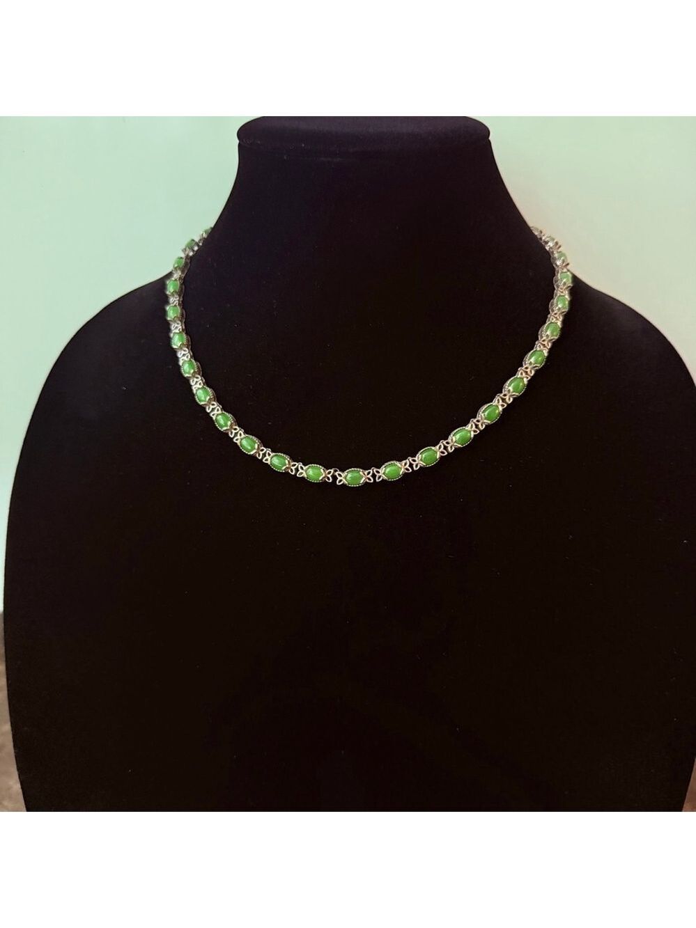Vintage 19.7 TCW Jade Nephrite Sterling Silver 925 Adjustable Necklace 20.5" - Picture 2 of 6